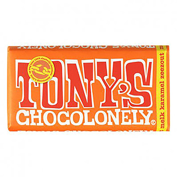 Tony's Chocolonely Tablette de chocolat au lait avec caramel et fleur de sel 180g