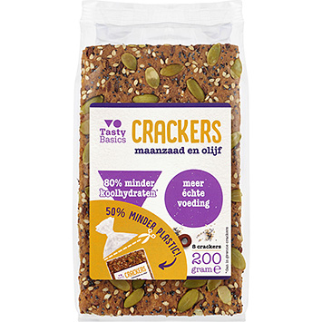 Tasty Basics Crackers de semillas de amapola y aceitunas 200g