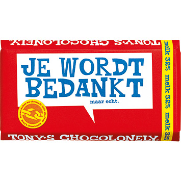 Tony's Chocolonely Je wordt bedankt melk 180g