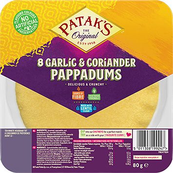 Patak's Pappadums garlic coriander kant en klaar 80g