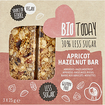 BioToday Aprikos-hasselnötsbar med mindre socker 75g